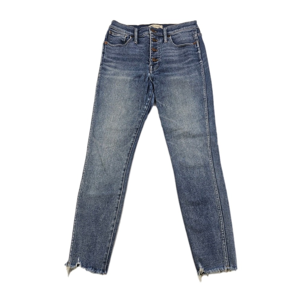 Madewell Women Jeans 29 10" High-Rise Skinny Cordova Button Fly Distress Raw Hem